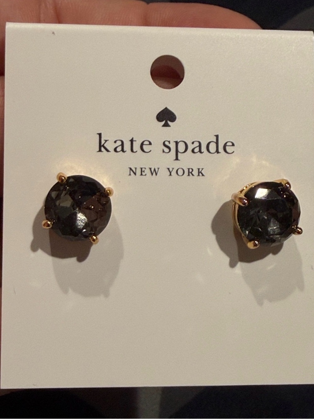 kate spade Gold and Smoky Gray Round Crystal Stud Earrings NWT